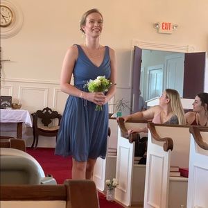 David’s Bridal Steel Blue Bridesmaid Dress